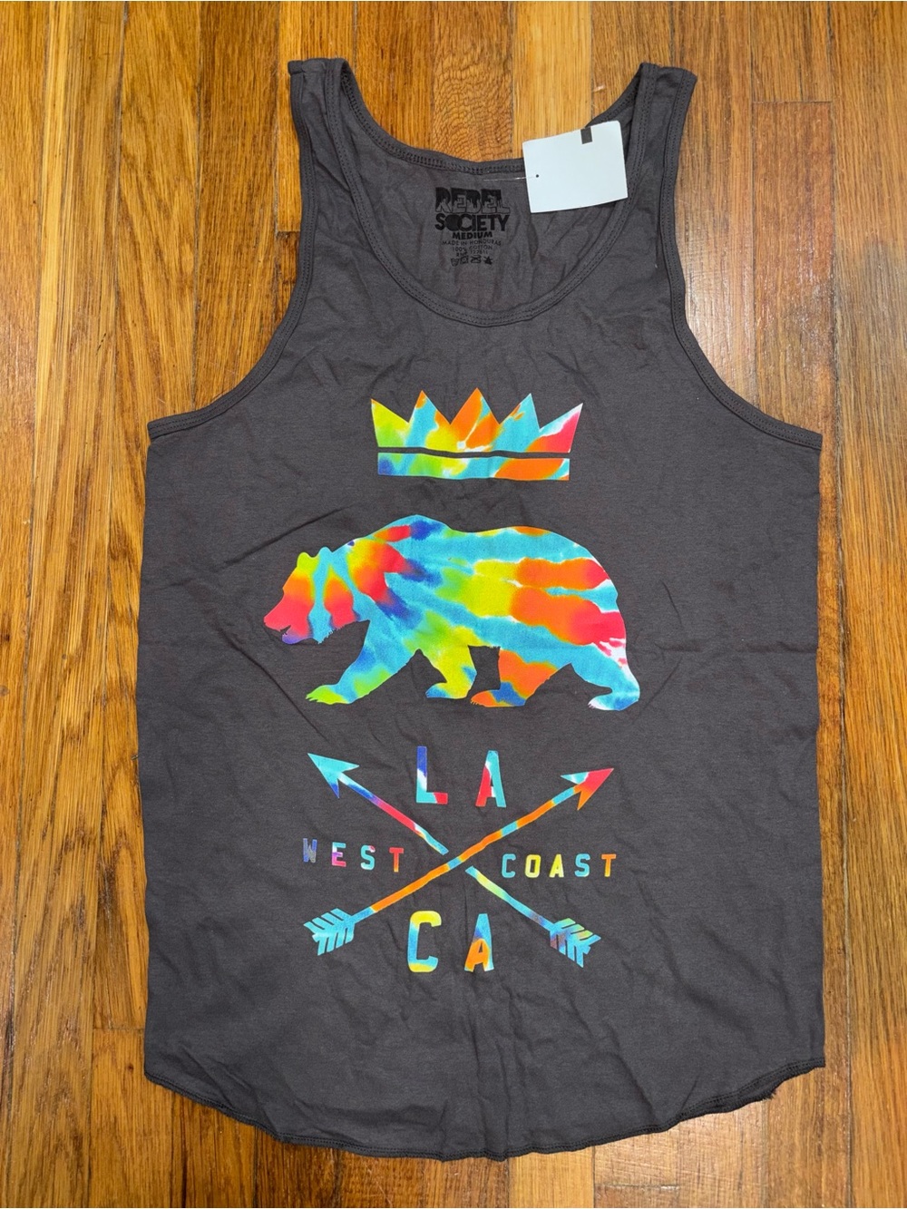 New Rebel society Gray Graphic Tank Top with Multicolor Accent